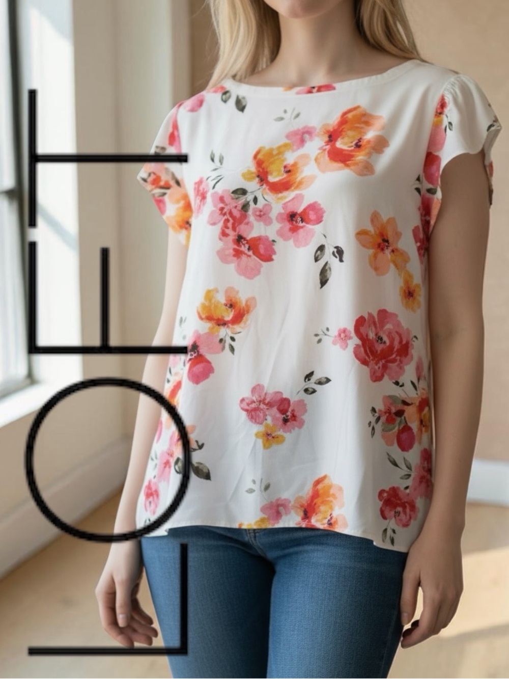 Ann Taylor LOFT 💐 floral mixed media flutter sleeve top size XL watercolor